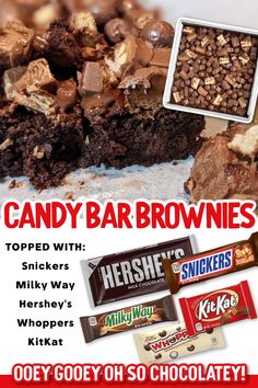 an advertisement for hershey's candy bar brownies with chocolate chips and marshmallows