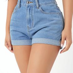 Shein Women's Cuffed Leg Light Blue Denim Jean Shorts Size 1xl New Never Used Just Taken Out Of Packaging For Photos,Model Isn't Wearing The Actual Shorts For Sale They're Just For Show, Measures Waistline 35", Hips 50", Waistline To Hem Line 15". Bin#94 Blue Denim Bottoms With Rolled Hem, High Waist Denim Shorts With Rolled Hem, Cheap Light Blue Jean Shorts, Denim High-waisted Shorts With Rolled Hem, High-waisted Denim Shorts With Rolled Hem, Denim Blue High-waisted Jean Shorts With Pockets, Cheap Non-stretch Jean Shorts For Women, Blue Jean Shorts With Built-in Shorts And Short Inseam, Cheap Non-stretch Denim Blue Jean Shorts