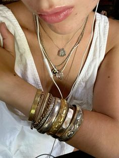 #jewelry #chunky Gold Vintage Necklace Aesthetic, Necklace Stacks Aesthetic, Mixed Gold And Silver Rings, Layering Silver And Gold Necklaces, Mixing Metals Jewelry Aesthetic, Stack Silver Necklaces, Layered Gold And Silver Necklaces, Mixed Metal Accessories, Types Of Jewelry Style