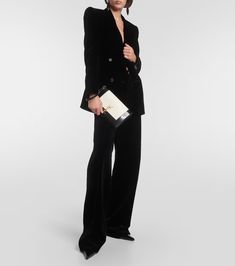 Double-breasted velvet blazer in black - Saint Laurent | Mytheresa Zoot Suit, Velvet Blazer, The 1960s, Black Blazers, Double Breasted, 1960s, Saint Laurent, Velvet, Blazer