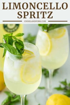 two glasses filled with lemonade spritz and garnished with mint