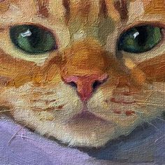 an oil painting of a cat with green eyes