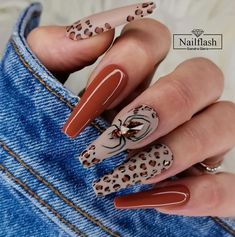 Leopard Nail Designs, Print Nail Art, Cheetah Print Nails, Black Halloween Nails, Cheetah Nails, Halloween Acrylic Nails, Leopard Print Nails, Her Nails, Leopard Nails