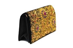 Watch out ladies Beautiful hand-embroidered floral silk clutch bag inlaid with semi-precious stones. The front is completely covered in the design and has a closure flap with popper fastening. This clutch is the perfect sidekick for daytime or nighttime. It is the ideal size for fitting all your essentials and can be dressed. A stylish accessory for a very special occasion. Measurement  - 8cm x 20 cm. Thread - Silk Fabric - Velvet Our embroidered clutch bags are a perfect blend of style and soph Gold Clutch Purse, Embroidered Clutch Bag, Silk Clutch, Floral Handbags, Velvet Clutch, Embroidered Clutch, Gold Clutch, Bridal Clutch, Party Purse