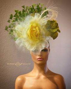 Yellow Rose Kentucky Derby Fascinator The very loveliest of bridal hats! A showstopping silk rose and fanciful, dancing feathers. Perfect for Kentucky Derby, holiday galas, weddings, bridal, cocktail, high tea, church, and more. Looks lovely from every angle.   Customizing IS available. Available in various colors; This listing is for the YELLOW ROSE. Please inquire if you would like another color. Headband fascinator. *FREE SHIPPING Handmade by Aimee Fuller in Southern California See more of our collection in person if you are in: San Diego Del Mar Beverly Hills La Jolla Aimee Fuller has been a trusted online seller since 1999, and is excited to be back on Etsy.   For more STATEMENT JEWELRY and HANDMADE HATS, go to www.aimeefuller.com Whimsical Fascinator For Wedding At Royal Ascot, Whimsical Flower Headpieces For Wedding, Floral Headpieces For Wedding And Kentucky Derby, Whimsical Hat With Handmade Flowers For Wedding, Wedding Flower Headpiece For Royal Ascot, Whimsical Wedding Hat With Handmade Flowers, Whimsical Flower Wedding Headpieces, Fitted Flower Hat For Wedding, Whimsical Headpiece With Handmade Flowers For Kentucky Derby