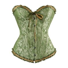 Moss Green Gothic Ruffle Trim Hourglass Overbust Corset - Vedlit Cinto Corset, Womens Corset Tops, Corset Steampunk, Floral Bustier, Waist Corset, Steampunk Corset, Plus Size Corset, Gothic Corset, Corset Bustier