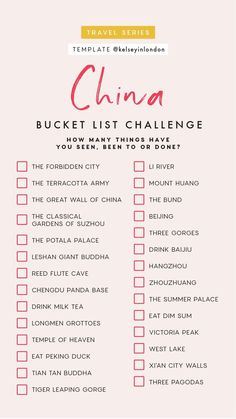 the china bucket list is shown in red and pink