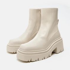 Zara Ecru White Track Sole Ankle Boots Size 6 1/2 Chunky Lug Sole Ankle Boots. Squared Toes. Back Pull Tab. Side Zip Closure. Woman New Collection Fall Winter 2023/2024. Ref: 3102/210 Brand New, Never Worn Nwt White Platform Ankle-high Martin Boots, White Chunky Platform Martin Boots For Winter, White High Ankle Martin Boots With Chunky Platform, Trendy White Martin Boots With Chunky Platform, White Martin Boots With Chunky Platform For Winter, White Platform Martin Boots For Winter, White Platform Martin Boots For Spring, Winter White Martin Boots With Chunky Platform, White Martin Boots For Spring