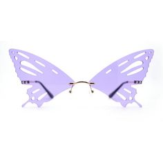 Enter with a pow on your next party with these stunning party shades. Die cut butterfly wing shade lenses in super popy colors will be the ultimate eyecatcher. Made with 100% UV400 polycarbonate lenses, with adjustable nose pads for ultimate comfort. (b083) Size: 5 1/2" (140mm) x 2 1/2" (63mm).  Color: Gold.  Gender: unisex.  Age Group: adult. Shade Sunglasses, Dragon Fly, Shades Sunglasses, Butterfly Wing, Rimless Sunglasses, Gold Sunglasses, Butterfly Wings, Purple Gold, Cloth Bags