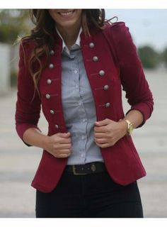 Interesting Style, Collarless Coat, Fall Fashion Coats, Mode Tips, Elegant Coats, Red Blazer, Long Sleeves Coats, Long Sleeve Blazers