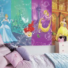 there are many princess wallpapers in this bedroom