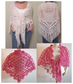 three pictures showing different ways to crochet a shawl