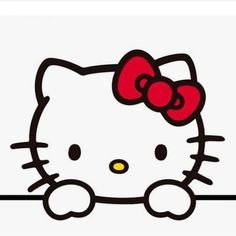 an image of a hello kitty with a bow on it's head looking out the window