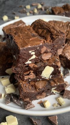 several pieces of chocolate brownie on a plate