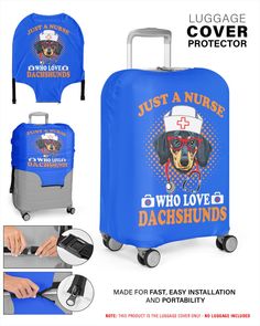 luggage covers for doctors and nurses with an image of a dog wearing a hat on it