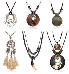 PRICES MAY VARY. Long Pendant Necklace Set: A total of 6pcs vintage pendant necklaces, including layered circle pendant necklace, braided leather necklace with teeth pendant, tassel sweater necklace, ginkgo leaf browne necklace, leaf wood necklace and disk leather necklace. The design suitable for both men and women can not only decorate your clothes, but also enhance your image and attract eyeballs. Adjustable Size : Rope size: 45-95cm, the extension chain of necklaces is about 5cm, which can b Long Pendant Necklaces, Tassel Sweater, Braided Leather Necklace, Vintage Pendant Necklace, Sweater Necklace, Long Statement Necklace, Ginkgo Leaf, Circle Pendant Necklace, Wood Necklace