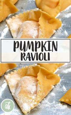 pumpkin ravioli with powdered sugar on top