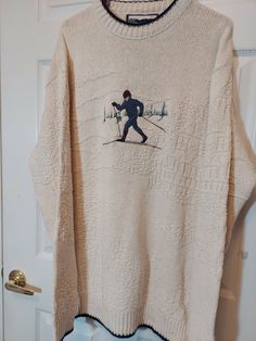 Embroidered Crew Sweater For Winter, Ski Graphic, Ski Sweater, Mens Outfit Inspiration, Skiing Outfit, Vintage Ski, Men's Sweater, Priority Mail, Blue Stripes