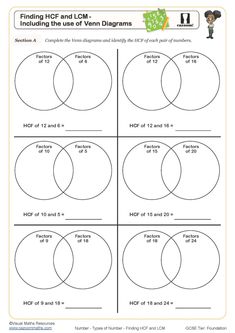 worksheet for finding the area and perimeters in a vennular diagram