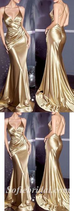 Simple Gold Dress, Gold Mermaid Dress, Aesthetic Wear, Beautiful Ball, Classy Prom Dresses, Stunning Prom Dresses, Long Prom Dresses