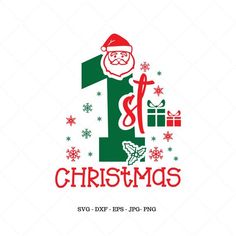 the number one christmas svg file with santa claus and presents on it's side