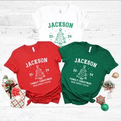 Custom family Christmas 2024 t-shirts are available in youth and adult sizes. Just add your last name in the personalization box. These festive shirts are perfect for family pictures and Christmas Eve gatherings.  PLEASE CHECK THE SIZE CHART IMAGE TO HELP YOU CHOOSE THE BEST FIT! :) WE DO NOT ACCEPT EXCHANGES, RETURNS OR CANCELLATIONS We add our size chart as a reference, so please make sure that you are selecting carefully. Once an order is received it goes into production and we are unable to cancel orders. ♥♥Of course if there is an issue with your order, please message us and we will try our best to fix your issue♥♥  HOW TO ORDER MORE THAN ONE  Select your first shirt size and design. Click add to cart. Go back to the listing and select your next shirt size along with the design and cl Casual Customizable Christmas Tops, Casual Christmas Tops With Customizable Details, Casual Customizable Tops For Christmas, Custom Print Christmas T-shirt, Customizable Christmas Gift Tops, Customizable Cotton Tops For Holidays, Customizable Short Sleeve Christmas Tops, Casual Family Christmas T-shirt, Casual Christmas T-shirt For Family