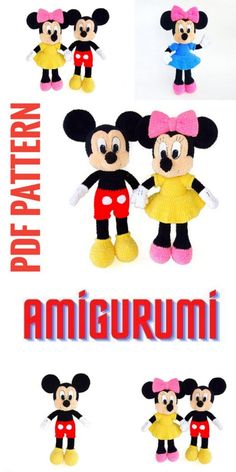 an image of mickey and minnie mouses in different poses with the words, do - it - yourself guide to amigurmi