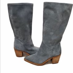 Brand New Never Worn! Casual Blue Boots With Suede Lining, Casual Light Blue Leather Boots, Sam Edelman Shoes, Suede Boots, Sam Edelman, Blue Gray, Wedge Boot, Blue Grey, Bootie Boots