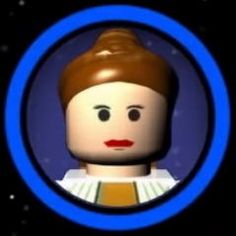 a lego man with brown hair in a blue circle