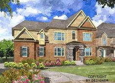 a red brick house with white trim and black shutters