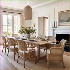 a dining room table with chairs around it