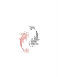 two koi fish swimming side by side on a white background with red and black ink