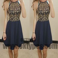 Halter Top Beaded Navy Blue Chiffon Homecoming Dresses, Homecoming Dresses, TYP0607 Prom Dress Cheap, Evening Cocktail Party, Cocktail Party Dresses, Wedding Gloves, Dresses Homecoming, Evening Cocktail, Dresses Backless, Satin Wedding, Gold Crystal