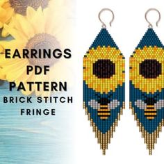 earrings with sunflowers and the text, earrings pattern brick stitch fringe