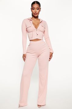 Ready For The Weekend Pant Set - Pink | Fashion Nova, Matching Sets | Fashion Nova Sports Tracksuits, Hooded Crop Top, Cardigan Crop Top, Cardigan Casual, Loose Trousers, Polyester Pants, Casual Outerwear, Hooded Cardigan, Casual Jumpsuit