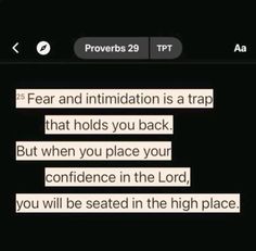 the text on the phone reads, fear and imitationtion is a trap that holds you back but when you place your confidence in the lord, you will be seated in the high place