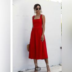 Size Xl (12) Red Cotton Dress, Wide Straps, Ruching On Back Panel. New With Tags Backless Slip Dress, Long Dress Summer, Maternity Wardrobe, Backless Dress Summer, Women Long Dress, Midi Sundress, Night Dress For Women, White Dress Party, High Waist Dress