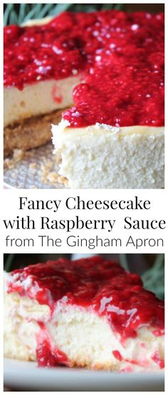 fancy cheesecake with raspberry sauce from the gingham apron