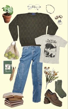 Indie Masculine Outfits, Indie Outfits Male, Artsy Mens Outfits, Indie Style Mens Outfit, Gender Fluid Fall Outfits, Nature Guy Outfit, Grandpacore Outfit Boy, Men’s Hippie Fashion, Indie Masc Outfits