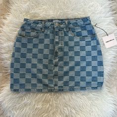 Superdown Denim Checkered Skirt Size Medium Brand New With Tags Great Quality Denim 100% Cotton Casual Plaid Cotton Mini Skirt, Trendy Plaid High-waist Mini Skirt, Trendy High Waist Plaid Mini Skirt, Casual Plaid Mini Bottoms, Casual Cotton Plaid Skirt, Casual High Waist Plaid Mini Skirt, Casual Plaid Mini Skirt For Spring, Plaid Cotton Mini Bottoms, Black Satin Skirt