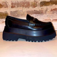 Never Worn Asos Chunky Platform Loafers W/ Metal Trim. Runs Large, Can Fit A Size 5.5/6 Chunky Platform Loafers, Asos Shoes, Black Espadrilles, Platform Loafers, Metal Trim, Desert Boots, Chunky Platform, Chunky Boots, Block Heels Sandal