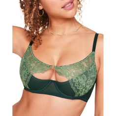 This unlined bra is overlaid with lace that connects at the center with a gold ring—it also features adjustable straps, semi-padded cups, and stretch mesh wings for comfort. Outfits Dressy, People Clothes, Unlined Bra, Adore Me, Balconette Bra, Green Gables, Womens Bras, Edgy Outfits, Lace Bralette