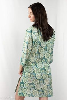 This short kimono is hand block printed by local Indian artisans using all Azo free colors.Style tips:Oh so relaxing, our Kimono can be worn on any leisure event.Or it can be worn over any bikini for a fun beach day. Tiny button detail on the side seam can help you keep desired length of opening. Dimension and Care:37" in Length, one size fits all with a wrap knot at waistHand wash separately in cold waterDo not Wring Line dry, steam iron onlyColors may bleed while washing*Actual color may sligh Summer Block Print Kimono With Kimono Sleeves, Green Tunic Kimono For Beach Cover-up, Bohemian Summer Kimono With 3/4 Sleeves, Bohemian Block Print Kimono For Spring, Blue Block Print Tunic For Summer, Blue Block Print Summer Tunic, Green Kimono For Beachwear, Summer Beach Kimono With 3/4 Sleeves, Green Relaxed Fit Beach Tunic