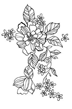 flowers and leaves are drawn on a white background