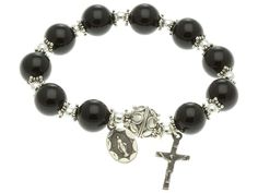 Sterling Silver Elastic Rosary Bracelet with Black Onyx 10mm Silver Rosary, Rosary Bracelet, Miraculous Medal, Bracelet Black, Elastic Bracelet, Religious Jewelry, Handmade Sterling Silver, Sterling Silver Bead, Rosary