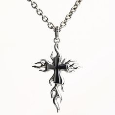 Flame Cross Solid 925 Sterling Silver Men's Biker Pendant  Approximate size of pendant: 1 7/8” x 3” inches  925 trademark on the back  Approximate weight: 17 Grams   Pendant Bail Dimension :  6mm    Polished before packaged    5mm Sterling Silver Necklace  is not included.   Ideal gift for any occasion  Material: 100% solid sterling silver   Bring the heat with this Flame Cross 925 Sterling Silver Men's Biker Pendant. The pendant has been exquisitely designed to resemble a cross, as well as flam Silver Biker Jewelry For Streetwear, Cyberpunk Jewelry, Mens Sapphire Ring, Medieval Rings, Pendant Bail, Whimsy Goth, Pendant Bails, Unique Wedding Bands, Mens Silver Rings