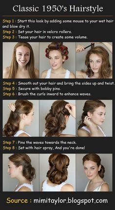 Classic 1950's Hair Tutorial | Beauty Tutorials 1950s Hair Tutorial, 1950’s Hairstyles, 1950s Hairstyle, Hairstyles Vintage, Vintage Updo, 1950s Hairstyles, 50s Hairstyles, Diy Wedding Hair