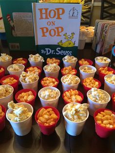 many cups filled with different types of snacks