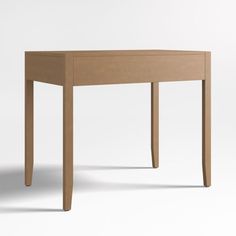 a wooden table with two legs and a drawer on the top, against a white background