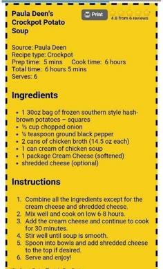 the instructions for how to make crockpot potato soup